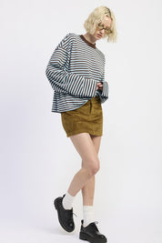 CORDUROY MINI SKIRT WITH BUTTON | Daverri Fashions