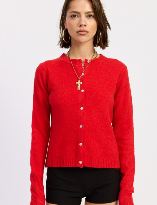 RED Fitted Button Up Cardigan | Cardigans Daverri Fashions
