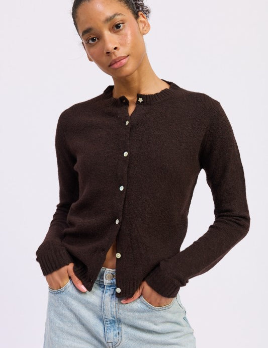 CHOCOLATE BROWN Fitted Button Up Cardigan | Cardigans Daverri Fashions