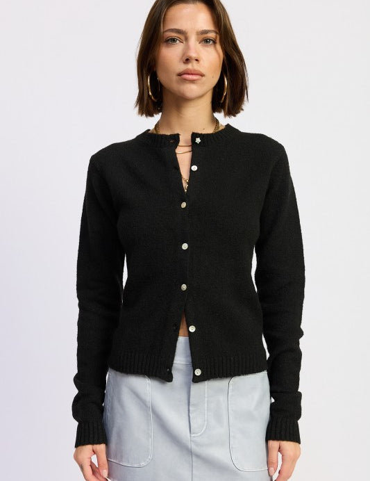 BLACK Fitted Button Up Cardigan | Cardigans Daverri Fashions
