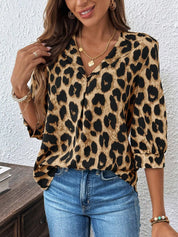 Brown Leopard Print 3/4 Sleeve Blouse | Blouses Daverri Fashions