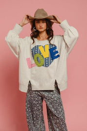 BiBi LOVE Heart Patch Slit French Terry Sweatshirt | Sweatshirts Daverri Fashions