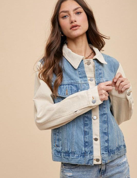 Medium Annie Wear Collared Neck Double Placket Denim Jacket | Daverri Fashions