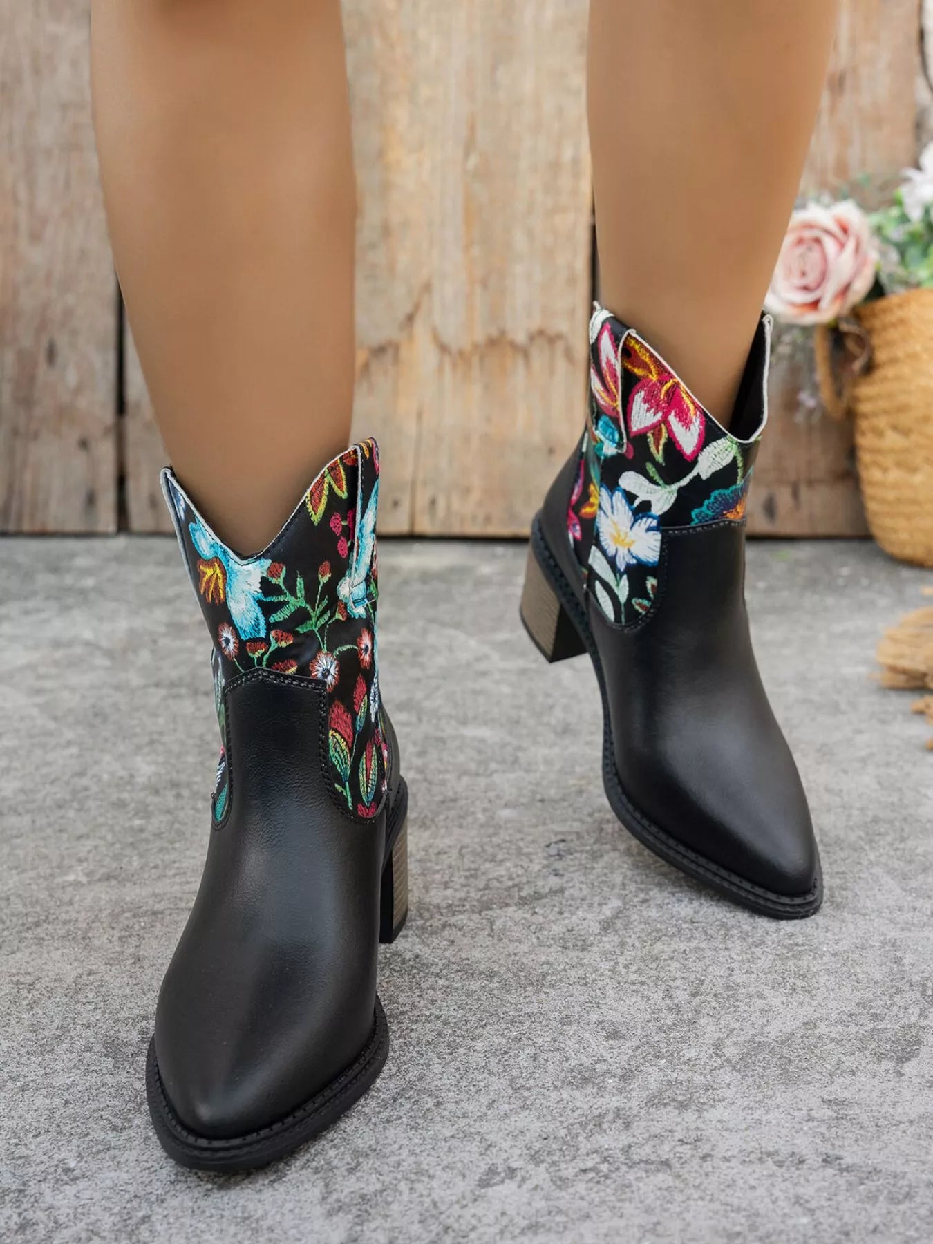 Roxy Floral Embroidered Western Ankle Boots | Boots Daverri Fashions