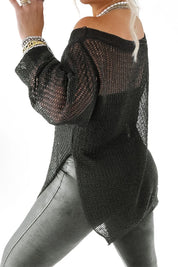 Side Slit Long Sleeve Knit Cover Up | Cover-Ups Daverri Fashions