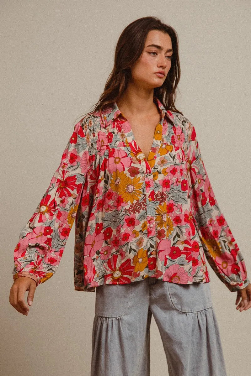 BiBi Woven Floral Printed Shirt Top | Tops Daverri Fashions