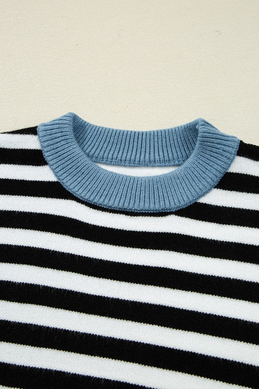 Striped Colorblock Patchwork Long Sleeve Sweater | Daverri Fashions