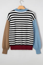 Striped Colorblock Patchwork Long Sleeve Sweater | Daverri Fashions