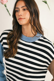 Striped Colorblock Patchwork Long Sleeve Sweater | Daverri Fashions