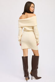 LONG SLEEVE OFF SHOULDER MINI KNIT DRESS | Dresses Daverri Fashions