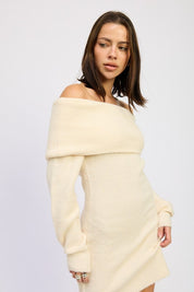 LONG SLEEVE OFF SHOULDER MINI KNIT DRESS | Dresses Daverri Fashions