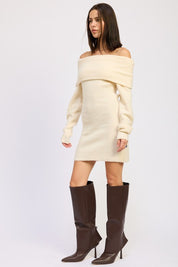 LONG SLEEVE OFF SHOULDER MINI KNIT DRESS | Dresses Daverri Fashions