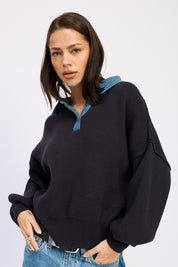 Emory Park Contrasted Oversized Sweater with Collar | Sweaters Daverri Fashions