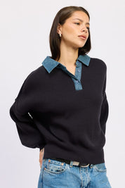 Emory Park Contrasted Oversized Sweater with Collar | Sweaters Daverri Fashions