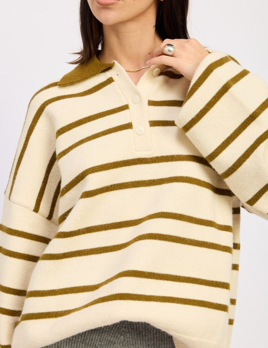 Oversized Striped Collar Sweater | Sweaters Daverri Fashions