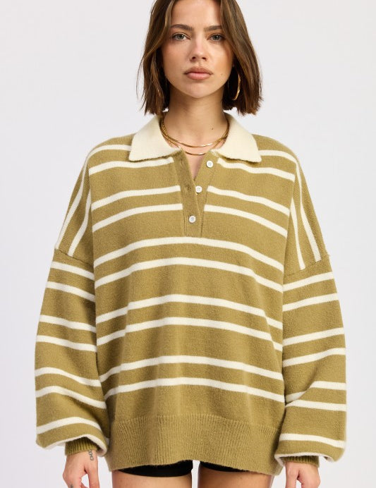 OLIVE Oversized Striped Collar Sweater | Sweaters Daverri Fashions