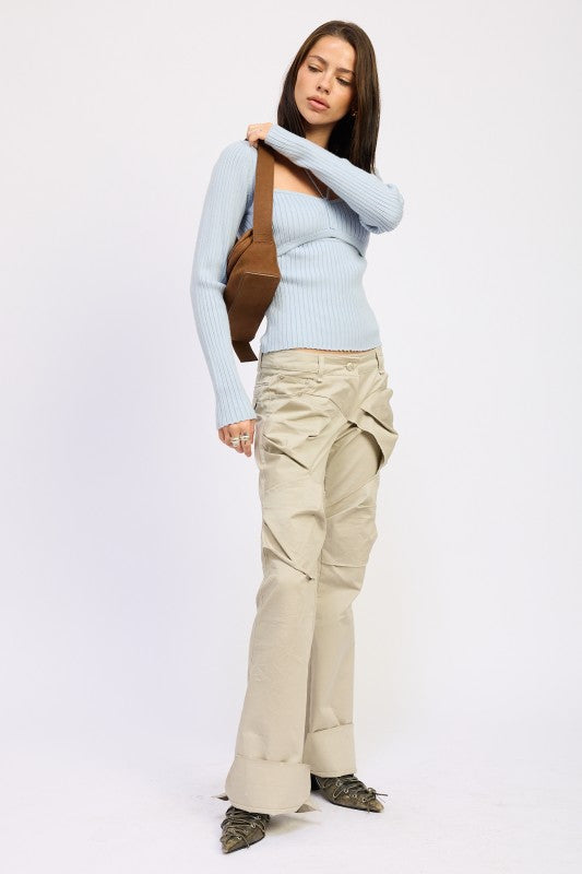 SQUARED NECK KNIT TOP WITH CUT OUT DETAIL | Tops Daverri Fashions