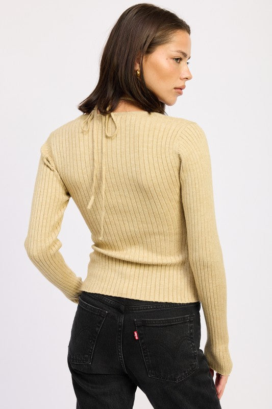 SQUARED NECK KNIT TOP WITH CUT OUT DETAIL | Tops Daverri Fashions