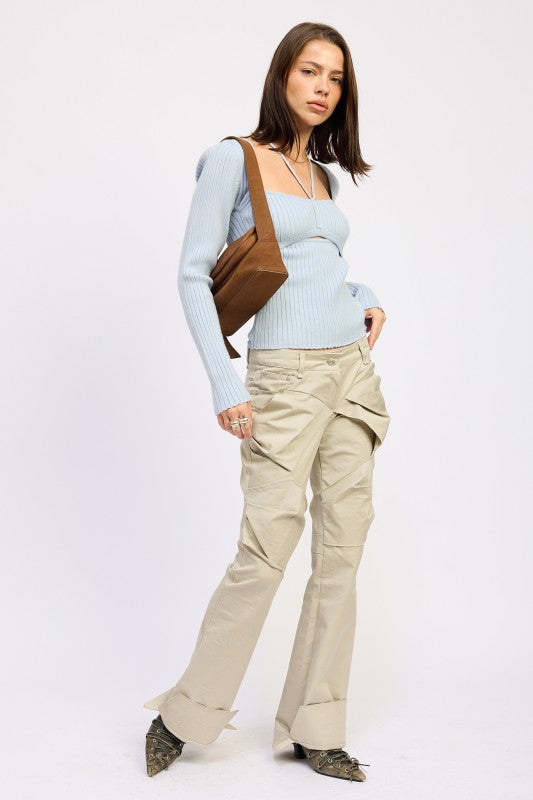 SQUARED NECK KNIT TOP WITH CUT OUT DETAIL | Tops Daverri Fashions
