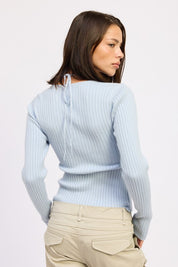 SQUARED NECK KNIT TOP WITH CUT OUT DETAIL | Tops Daverri Fashions