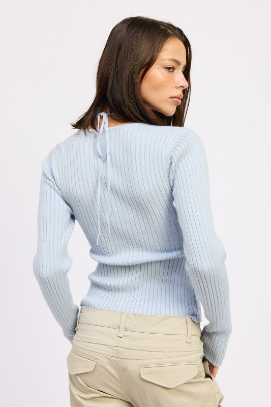 SQUARED NECK KNIT TOP WITH CUT OUT DETAIL | Tops Daverri Fashions