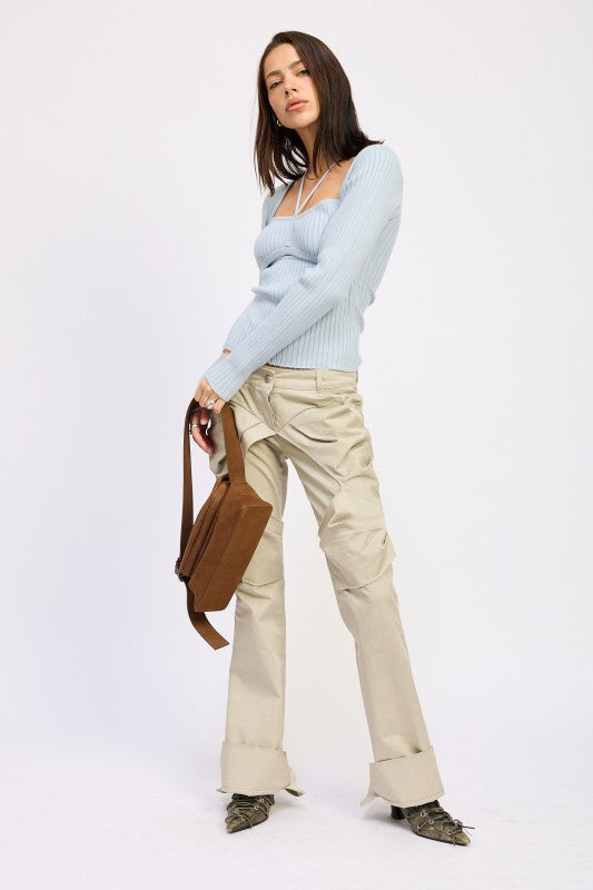 SQUARED NECK KNIT TOP WITH CUT OUT DETAIL | Tops Daverri Fashions