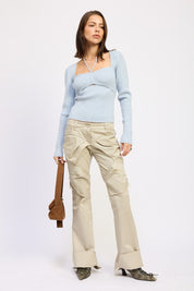 SQUARED NECK KNIT TOP WITH CUT OUT DETAIL | Tops Daverri Fashions