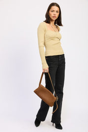 SQUARED NECK KNIT TOP WITH CUT OUT DETAIL | Tops Daverri Fashions