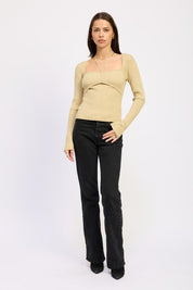 SQUARED NECK KNIT TOP WITH CUT OUT DETAIL | Tops Daverri Fashions