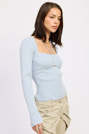 SQUARED NECK KNIT TOP WITH CUT OUT DETAIL | Tops Daverri Fashions