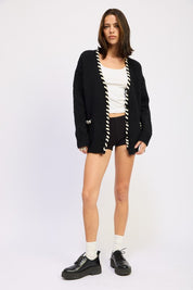 LEATHER TRIM CARDIGAN WITH BUTTONS | Cardigans Daverri Fashions