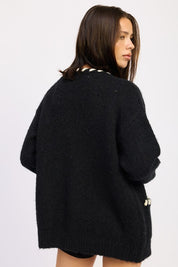 LEATHER TRIM CARDIGAN WITH BUTTONS | Cardigans Daverri Fashions