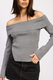 RIBBED OFF SHOULDER SWEATER WITH ZIPPER | Sweaters Daverri Fashions