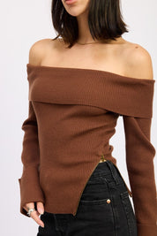 RIBBED OFF SHOULDER SWEATER WITH ZIPPER | Sweaters Daverri Fashions