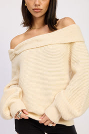 Rose Appliqué Off Shoulder Blouson Sweater | Sweaters Daverri Fashions