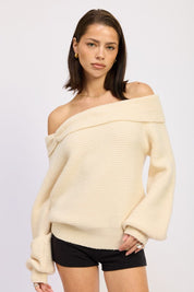 CREAM Rose Appliqué Off Shoulder Blouson Sweater | Sweaters Daverri Fashions