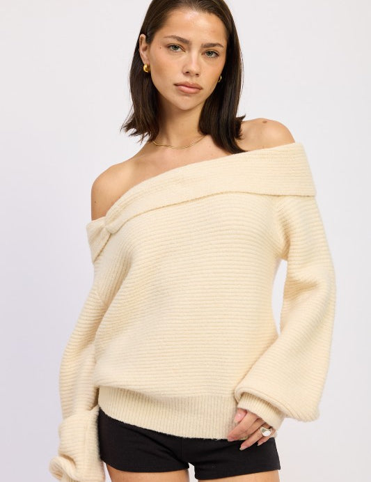 CREAM Rose Appliqué Off Shoulder Blouson Sweater | Sweaters Daverri Fashions