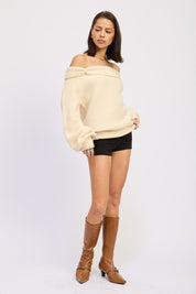 Rose Appliqué Off Shoulder Blouson Sweater | Sweaters Daverri Fashions