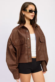 CHINTZ TEXTURED KNIT CROP JACKET | Jackets Daverri Fashions
