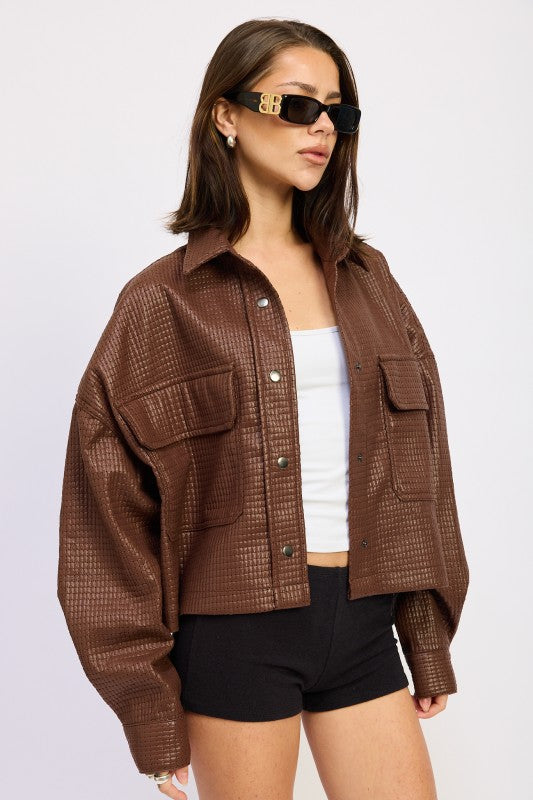 CHINTZ TEXTURED KNIT CROP JACKET | Jackets Daverri Fashions