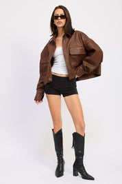 CHINTZ TEXTURED KNIT CROP JACKET | Jackets Daverri Fashions