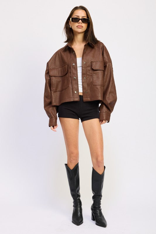 CHINTZ TEXTURED KNIT CROP JACKET | Jackets Daverri Fashions