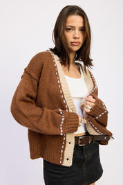 BUTTON DOWN CONTRASTED CARDIGAN | Cardigans Daverri Fashions
