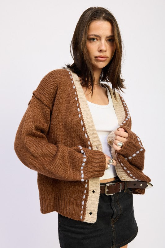 BUTTON DOWN CONTRASTED CARDIGAN | Cardigans Daverri Fashions