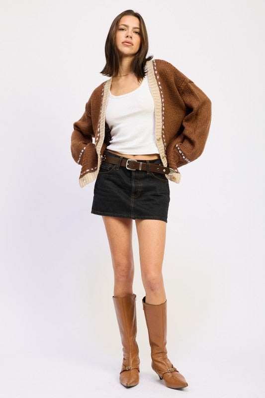 BUTTON DOWN CONTRASTED CARDIGAN | Cardigans Daverri Fashions