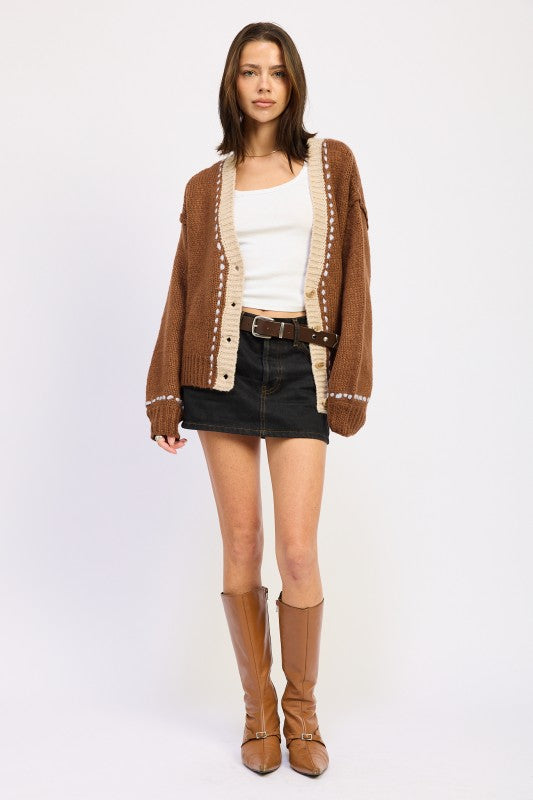 BUTTON DOWN CONTRASTED CARDIGAN | Cardigans Daverri Fashions