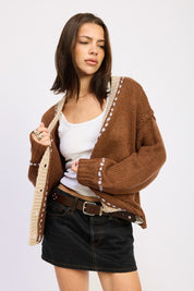 BUTTON DOWN CONTRASTED CARDIGAN | Cardigans Daverri Fashions