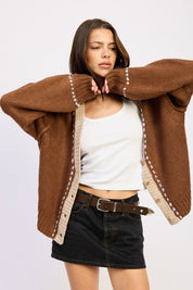 BUTTON DOWN CONTRASTED CARDIGAN | Cardigans Daverri Fashions