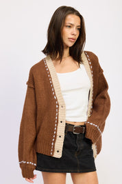 BUTTON DOWN CONTRASTED CARDIGAN | Cardigans Daverri Fashions