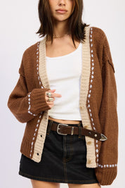 BUTTON DOWN CONTRASTED CARDIGAN | Cardigans Daverri Fashions